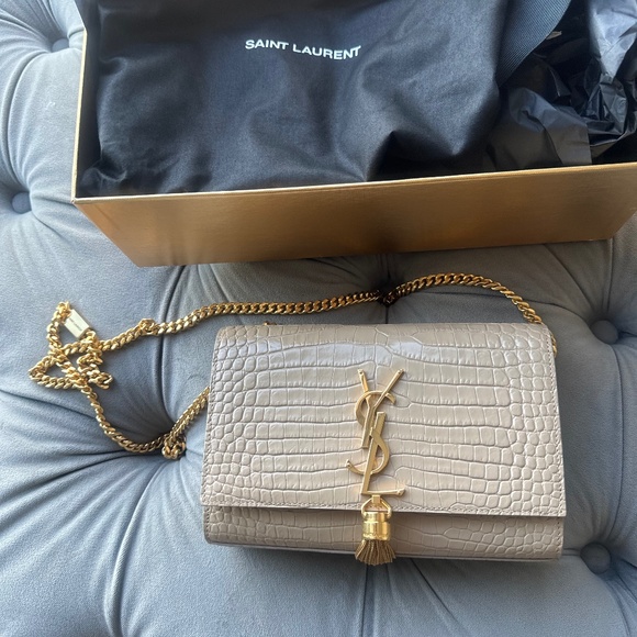 Saint Laurent  Kate small beige croc with tassel - Picture 1 of 4